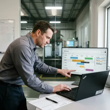 Production schedule dashboard on manufacturing floor