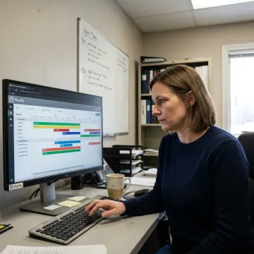 Planner reviewing finite shop floor schedule