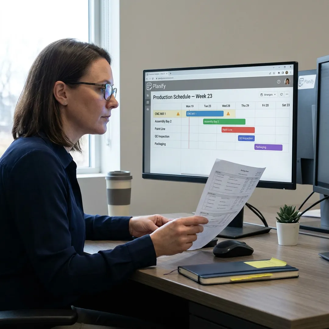 Planner reviewing finite production schedule