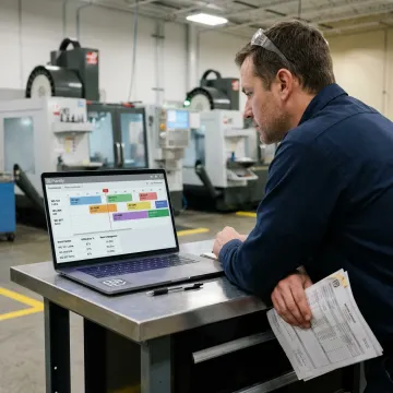Planner reviewing finite shop schedule