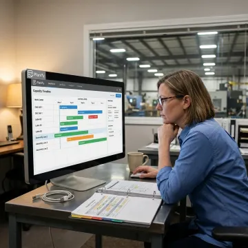 Planner reviewing finite shop floor schedule