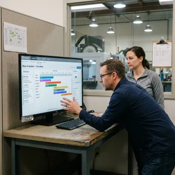 Production scheduling software on a manufacturing shop floor