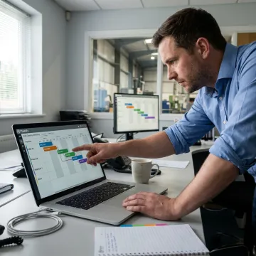 Production planner reviewing a finite manufacturing schedule