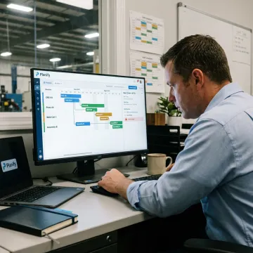 Planner reviewing a manufacturing production schedule