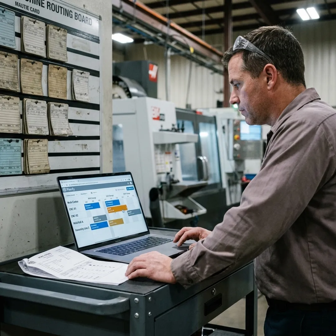 Manufacturing planner reviewing production schedule