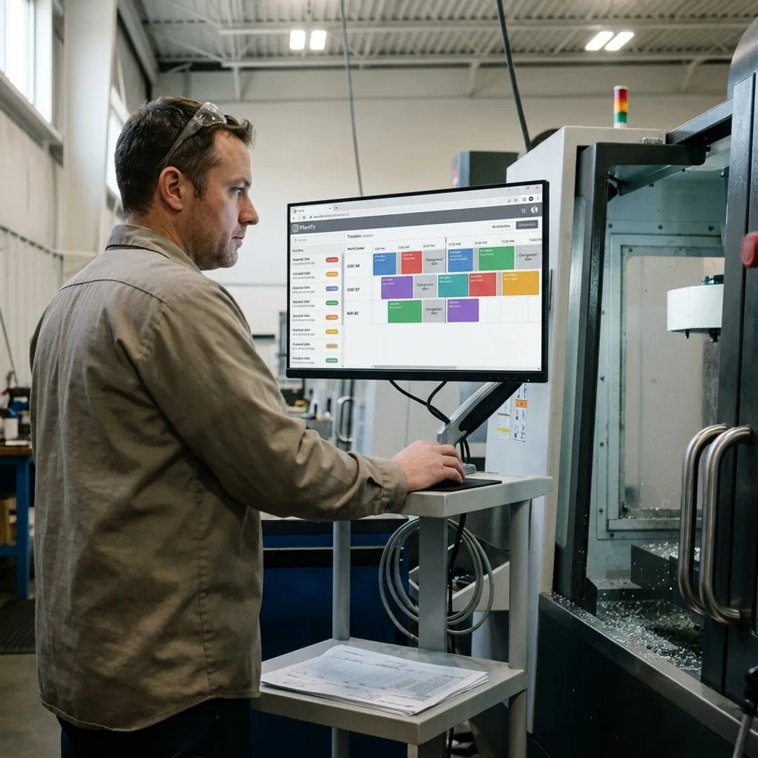 CNC tools beside a changeover scheduling dashboard