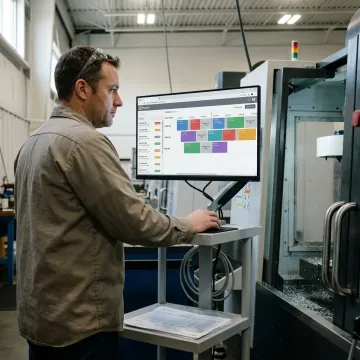 CNC tools beside a changeover scheduling dashboard