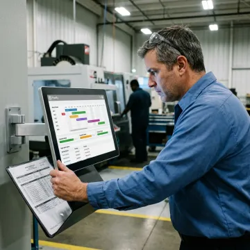Planner reviewing production scheduling software