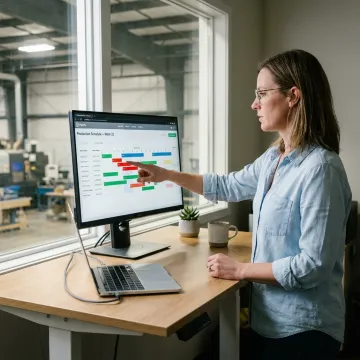 Consultant reviewing a production schedule with a manufacturer