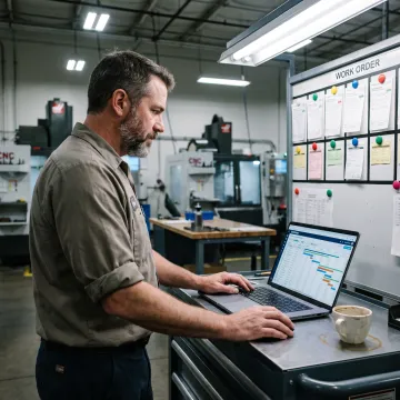 Manufacturing planner reviewing production forecast