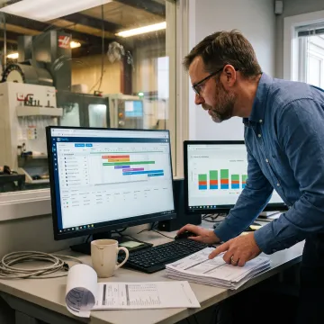 Manufacturing planner reviewing a finite production schedule
