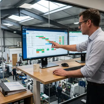 Manufacturing planner reviewing supply chain schedule