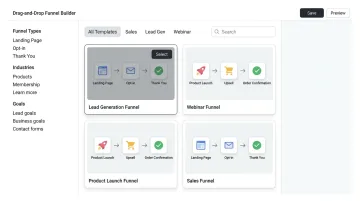 ClickFunnels drag-and-drop funnel template builder interface screenshot