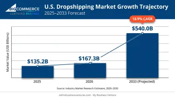 US dropshipping market growth from 2025 to 2033 projection chart