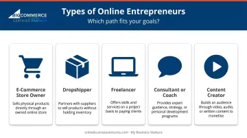 Five types of online entrepreneurs business models comparison infographic