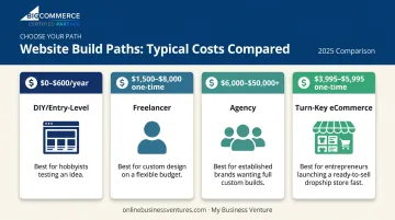 DIY freelancer agency and turn-key website cost comparison chart