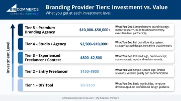 Five branding provider types comparison from DIY tools to premium agency costs