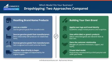 Two branded dropshipping paths reselling versus private label brand comparison