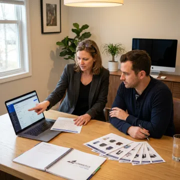 Consultant guiding entrepreneur through ecommerce store setup