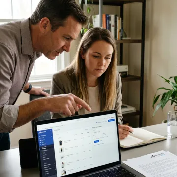 Coach explaining dropshipping steps on a laptop