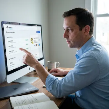 Business owner accepting online payment through e-commerce checkout