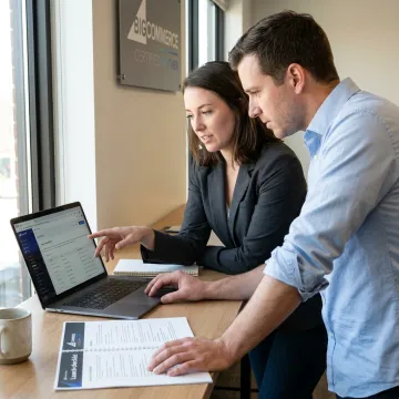 Consultant helping entrepreneur set up a BigCommerce store
