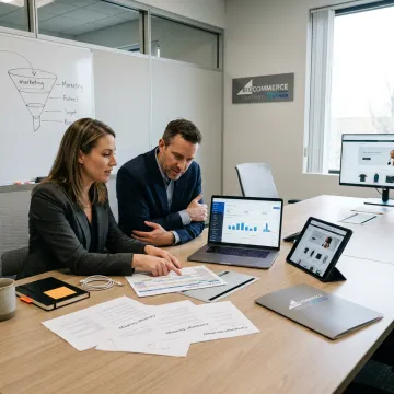Ecommerce marketing team reviewing campaign performance