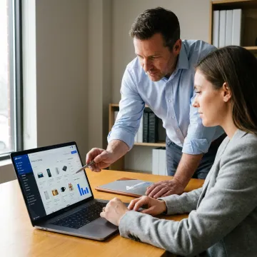 Consultant helping entrepreneur launch an e-commerce store