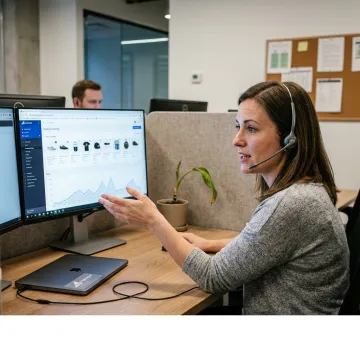 Support specialist helping an e-commerce business owner