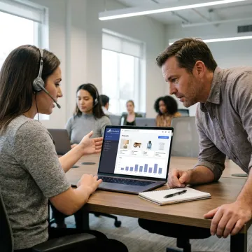 U.S.-based customer support representative assisting online business owner