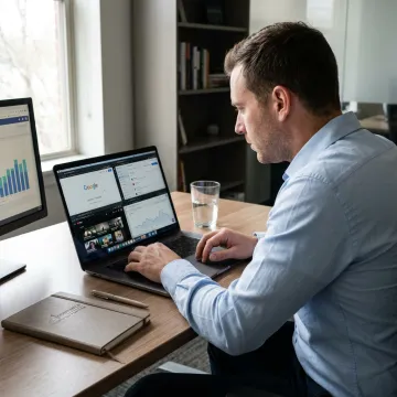 Digital marketing specialist reviewing search and social media analytics