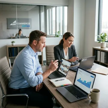 Marketing team reviewing e-commerce campaign analytics
