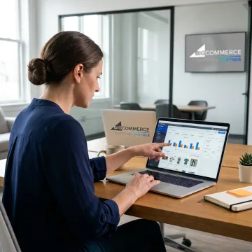 Ecommerce marketer reviewing social media campaign analytics