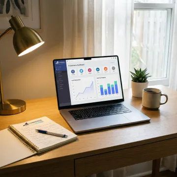 Home-based business owner reviewing online marketing leads