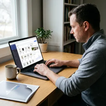 Entrepreneur reviewing social media marketing dashboard