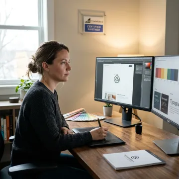 Designer creating a custom logo and brand identity