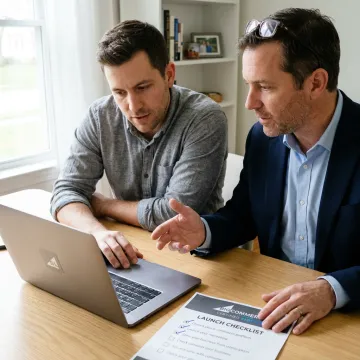 Entrepreneur launching an online store with a consultant