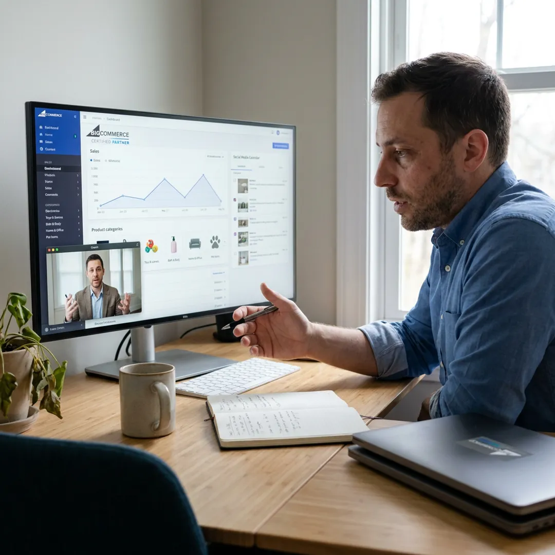Social media mentor reviewing e-commerce marketing plan