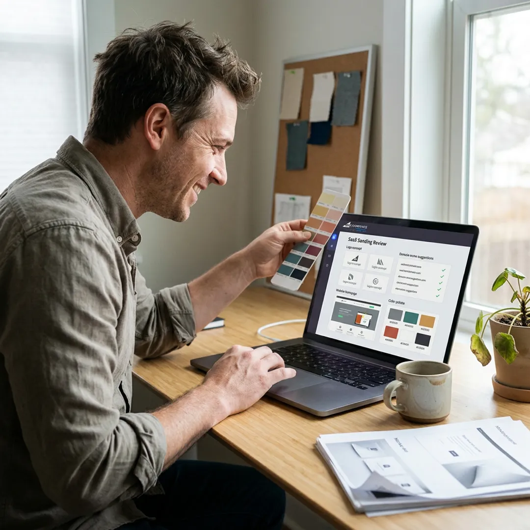 Entrepreneur reviewing custom logo and brand concepts