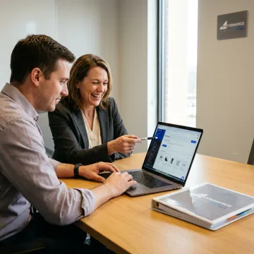 Consultant reviewing an e-commerce store launch dashboard