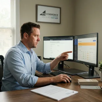 Consultant reviewing secure e-commerce payment setup