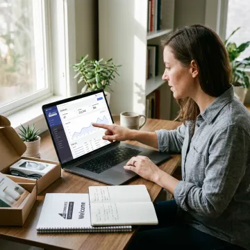 Home-based e-commerce business owner using laptop