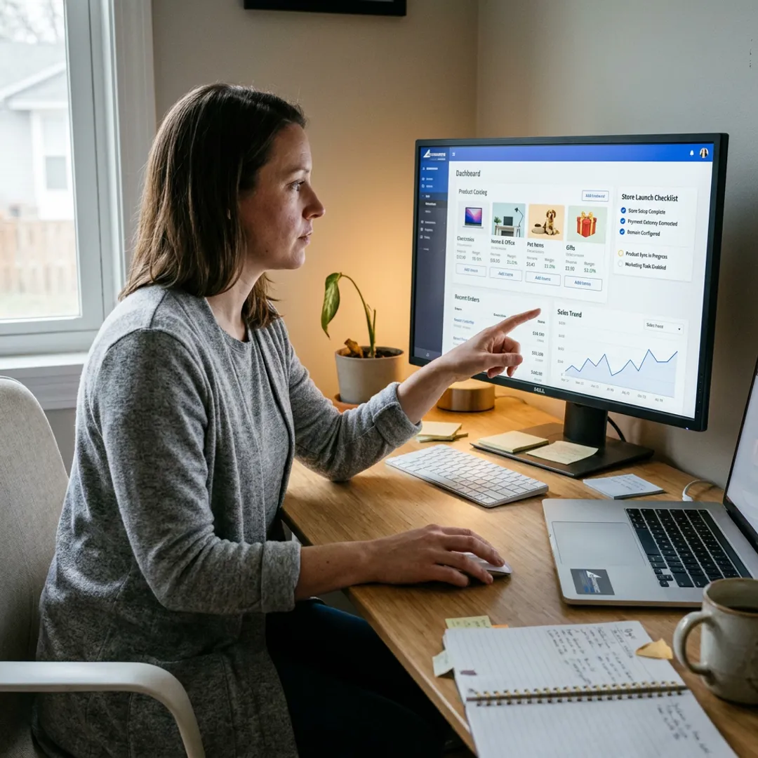 Entrepreneur launching a dropshipping store