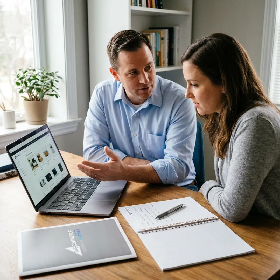 Consultant helping an entrepreneur launch an online store