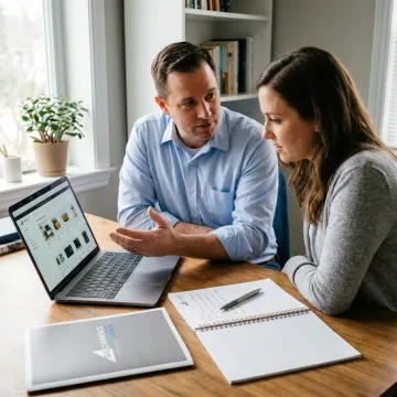 Consultant helping an entrepreneur launch an online store