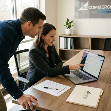 Consultant helping entrepreneur launch an online store