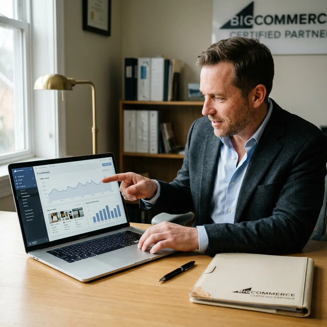 E-commerce marketing consultant reviewing campaign analytics
