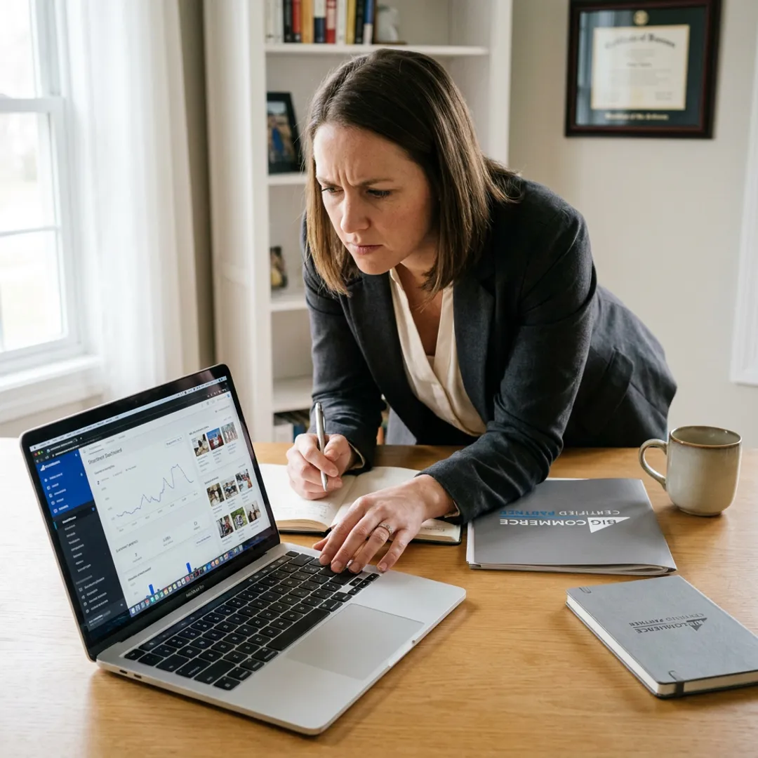 E-commerce consultant reviewing online advertising campaign data