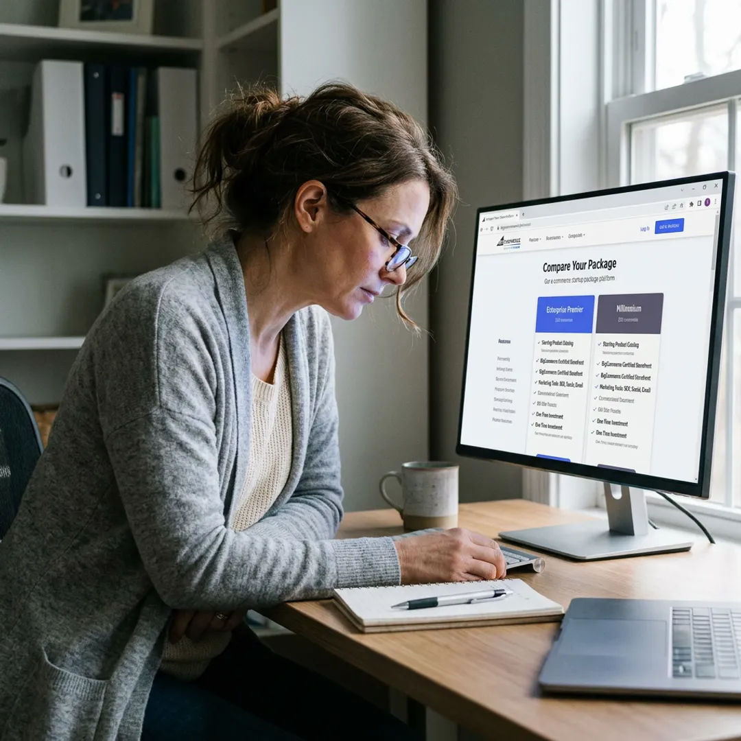Website package comparison on desktop dashboard