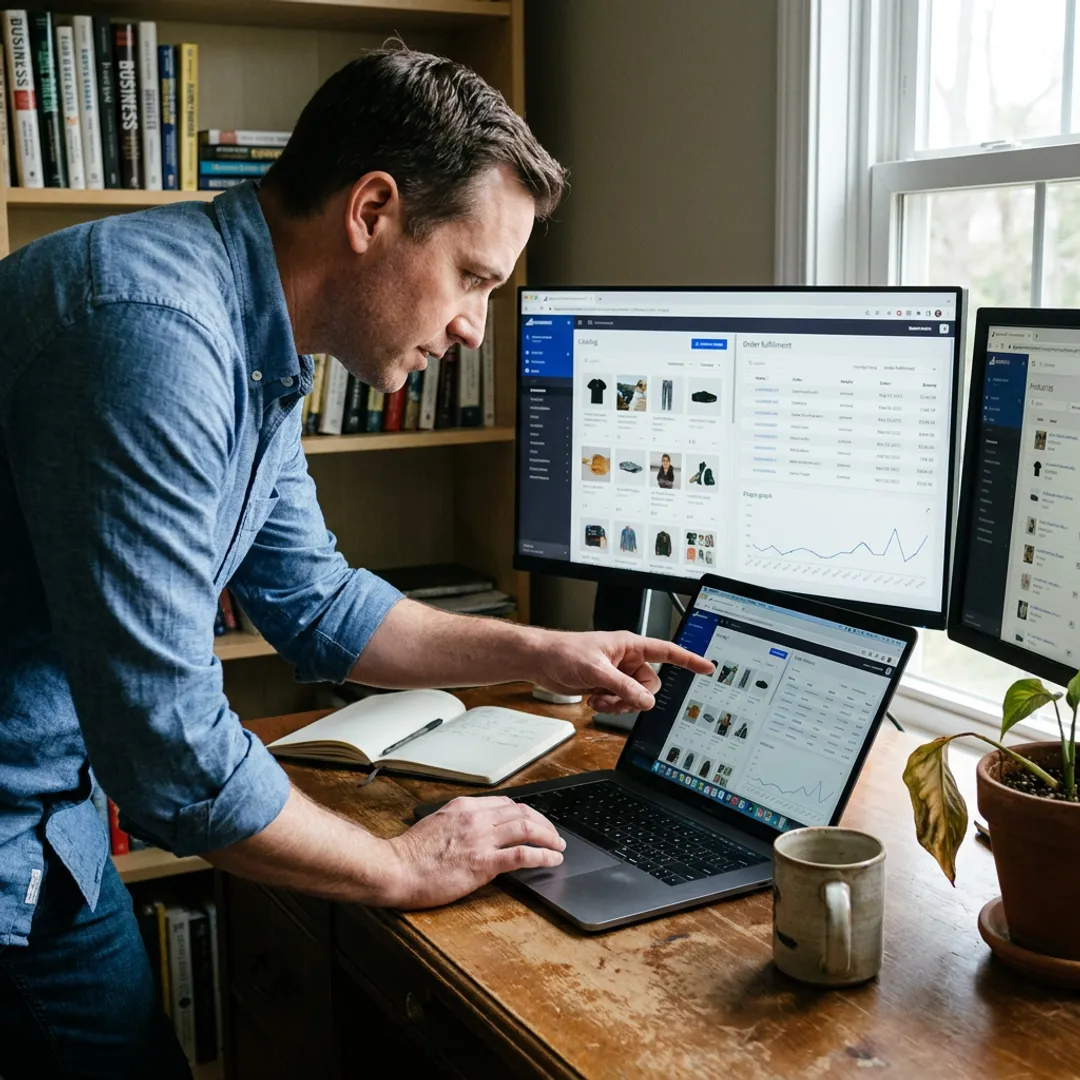 Entrepreneur launching a turn-key e-commerce business from home